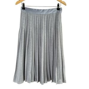 Club Monaco Silk Pleated Polka Dot Midi Skirt in‎ Gray and White, Size 2